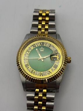 REGINALD CLASSIC TWO TONE STAINLESS STEEL green money DIAL FLUTED BEZEL DATEJUST